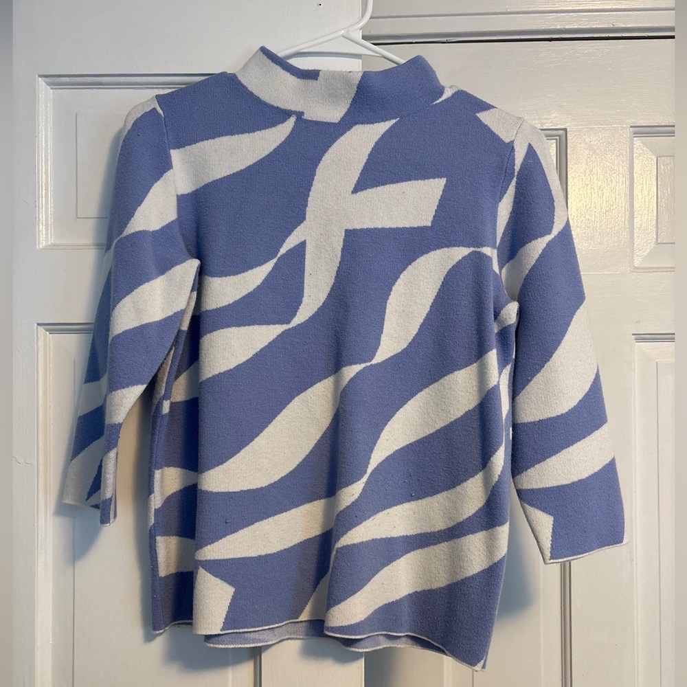 Ann Taylor Periwinkle and White Cowl Neck Sweater